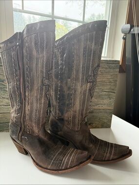 Corral Vintage Distressed Brown Embroidered Knee-High Western Boots